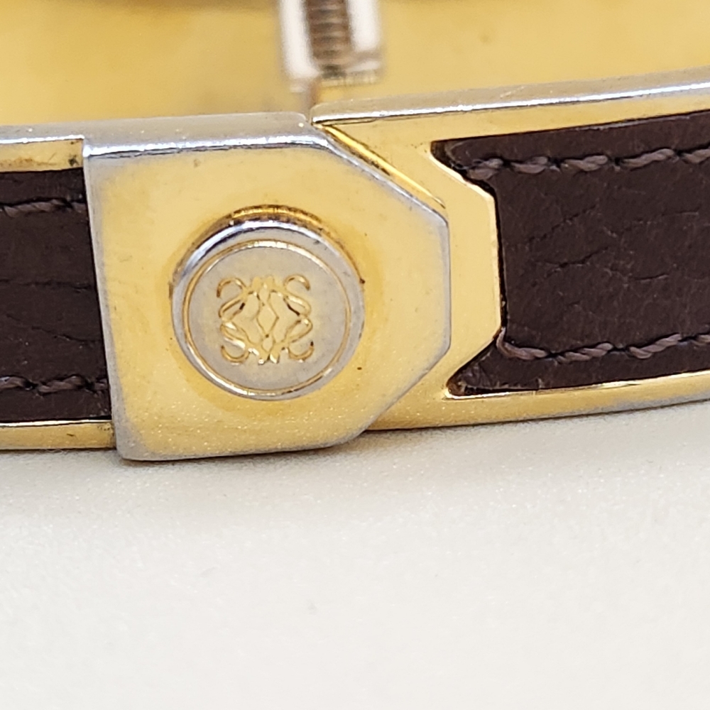 Loewe Vintage Logo Bangle Bracelet-Leather and Gold Plate - Picture 7 of 10